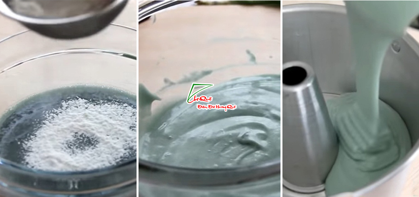 Trộn bột b&aacute;nh hoa đậu biếc rồi đem nướng